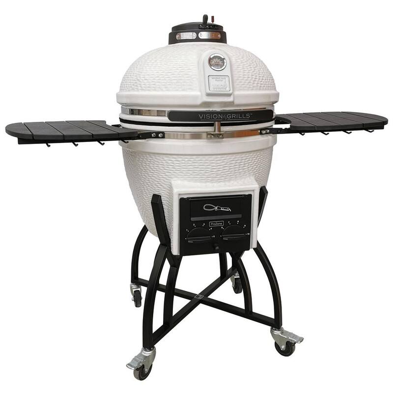 22 in. Kamado S-Series Ceramic Charcoal Grill in White with Cover, Cart, Side Shelves, Two Cooking Grates and Ash Drawer