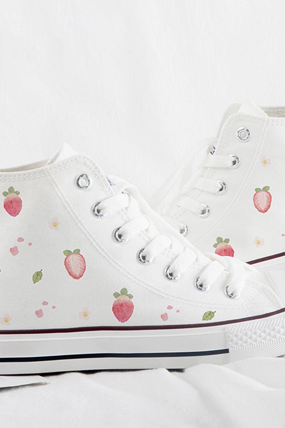 Japanese Custom Strawberry White Canvas Shoes