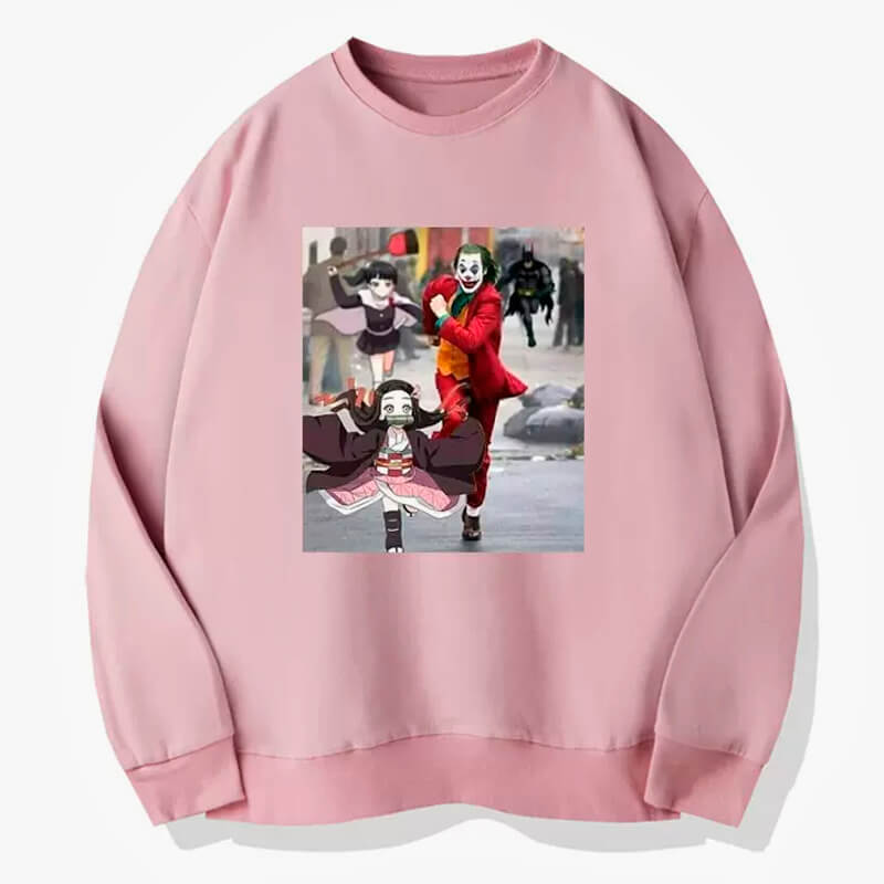 Anime Sweatshirt Joker and Nezuko Running Away