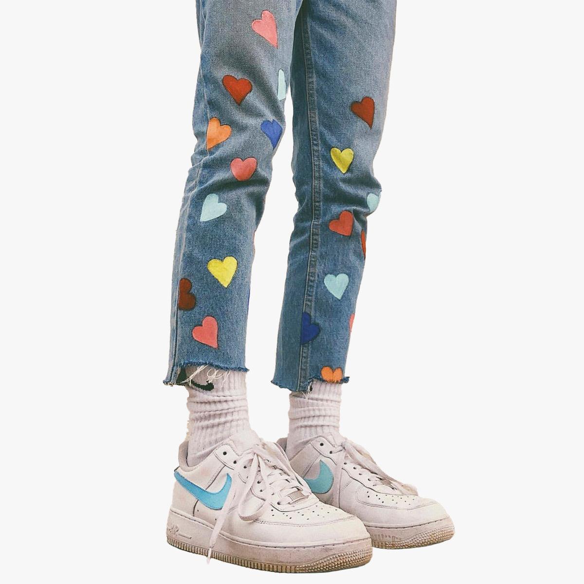 Colored Hearts Kidcore Aesthetic Jeans