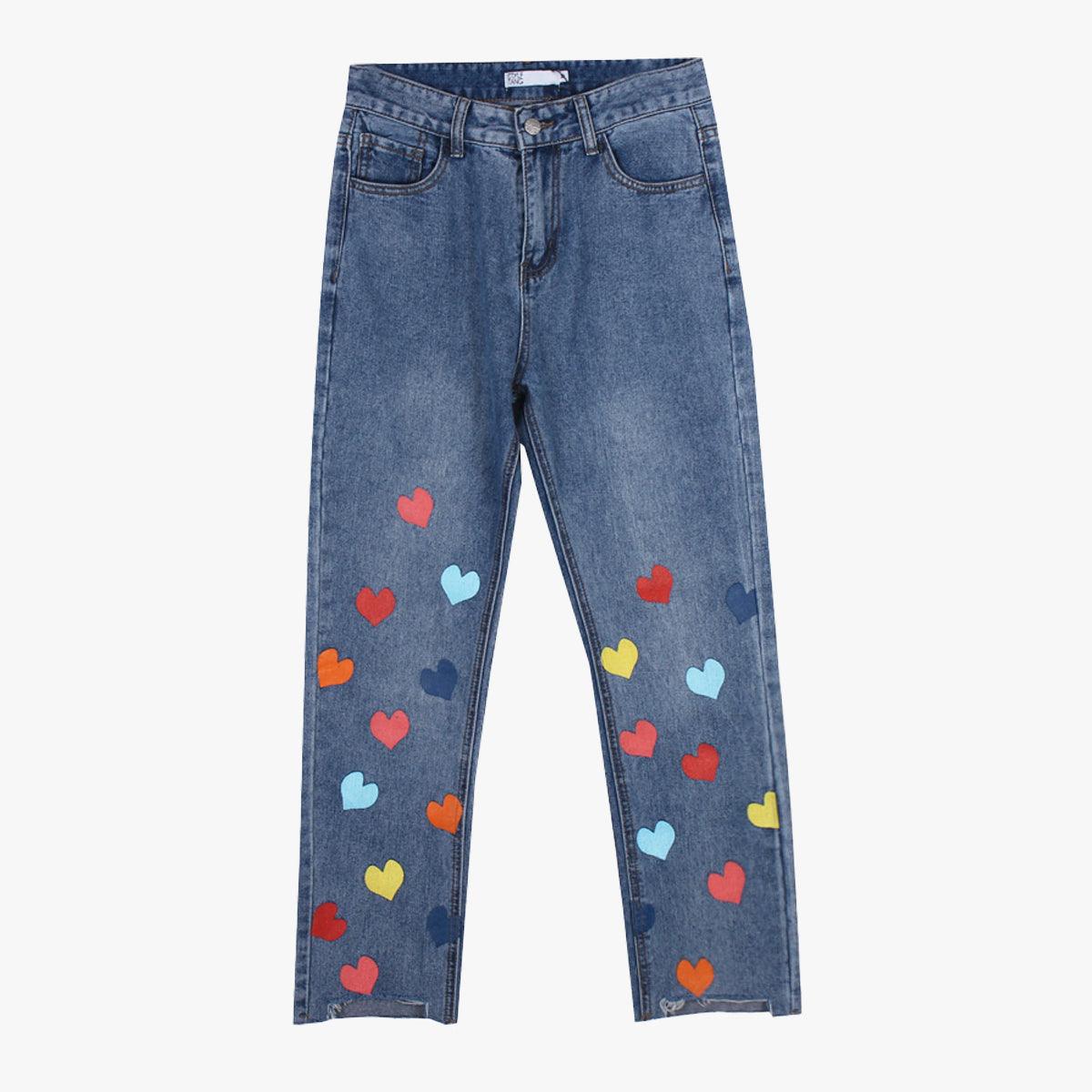 Colored Hearts Kidcore Aesthetic Jeans