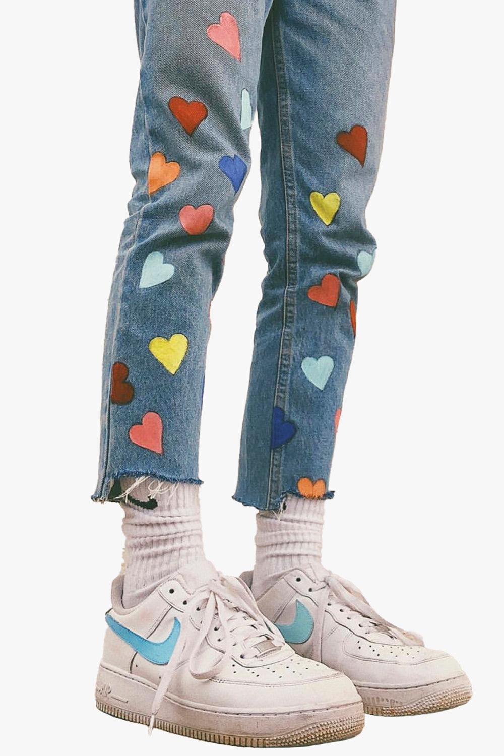 Colored Hearts Kidcore Aesthetic Jeans