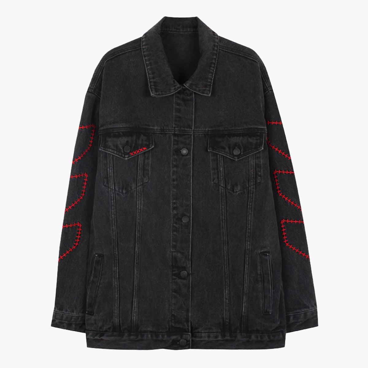 Cross Stitch Black Grunge Denim Jacket