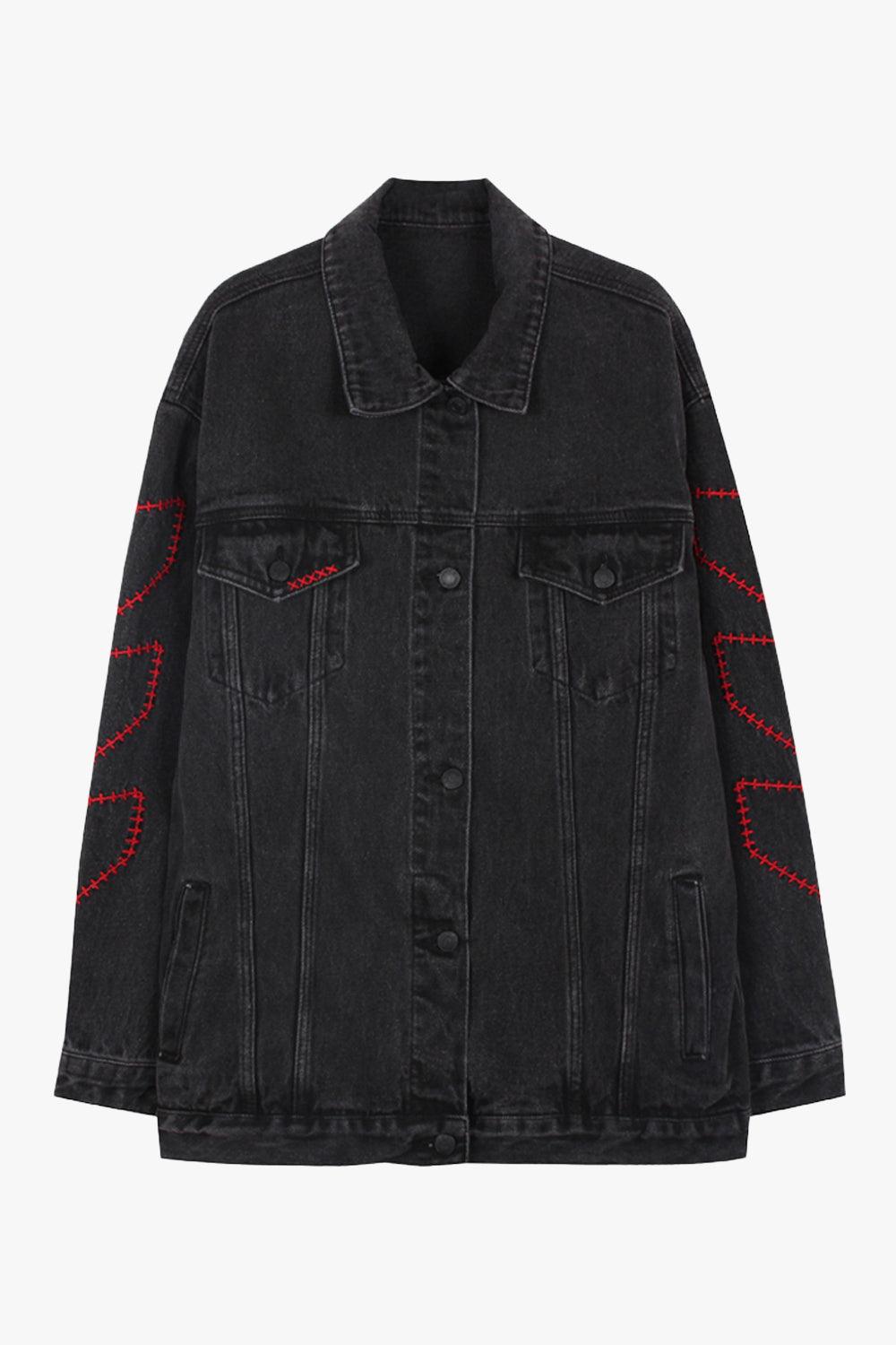 Cross Stitch Black Grunge Denim Jacket