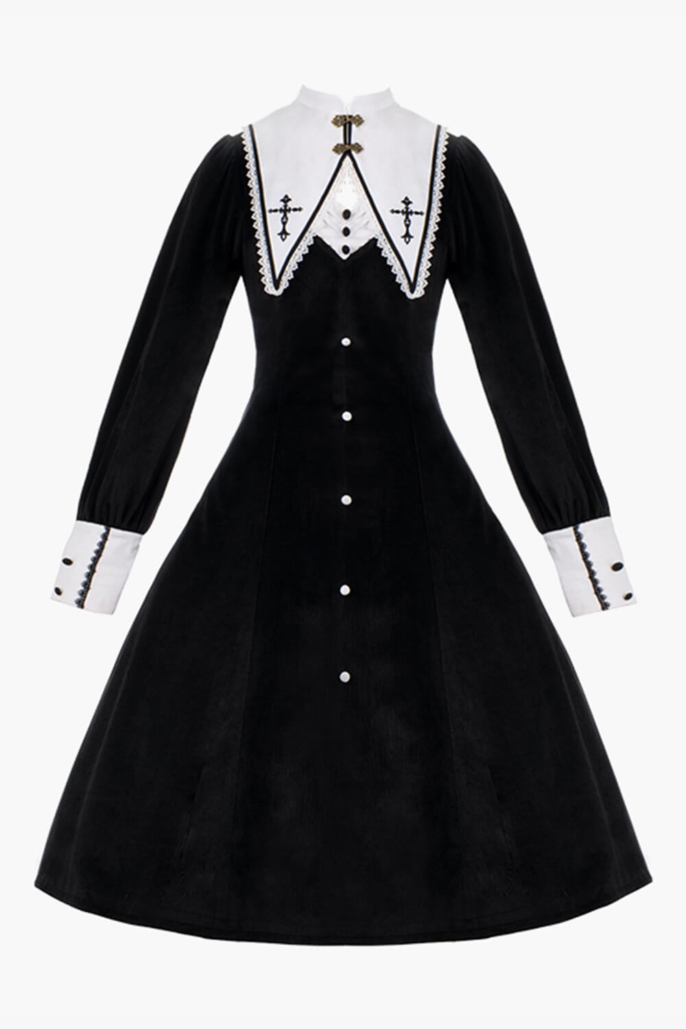 Dark Academia Goth Nun Dress Detachable Collar