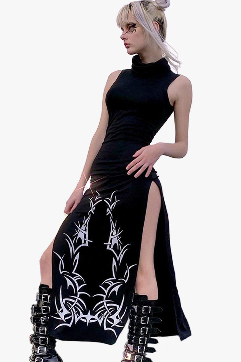 Darkcore Long Sleeveless Black Dress