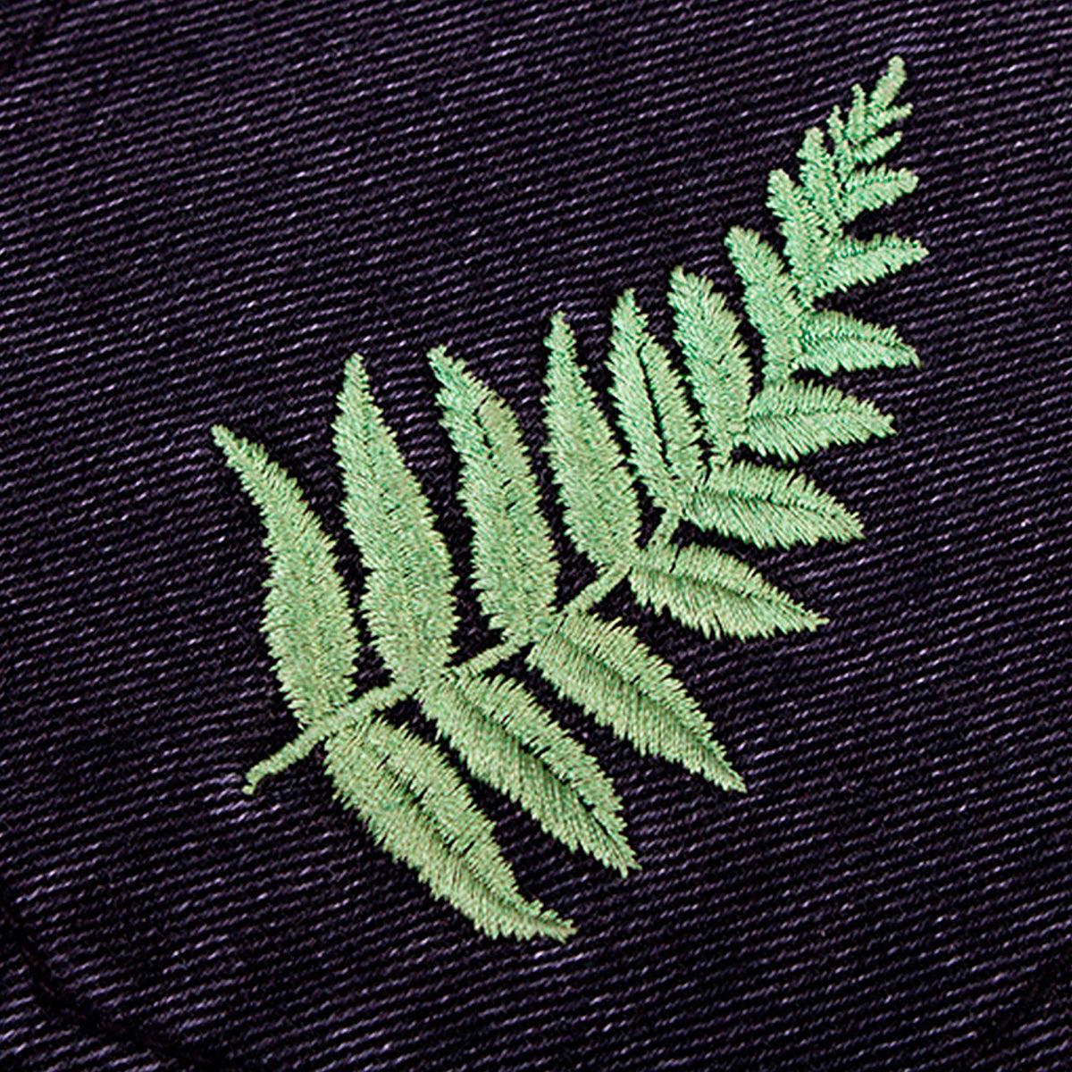 Fern Leaf Embroidery Black Shorts