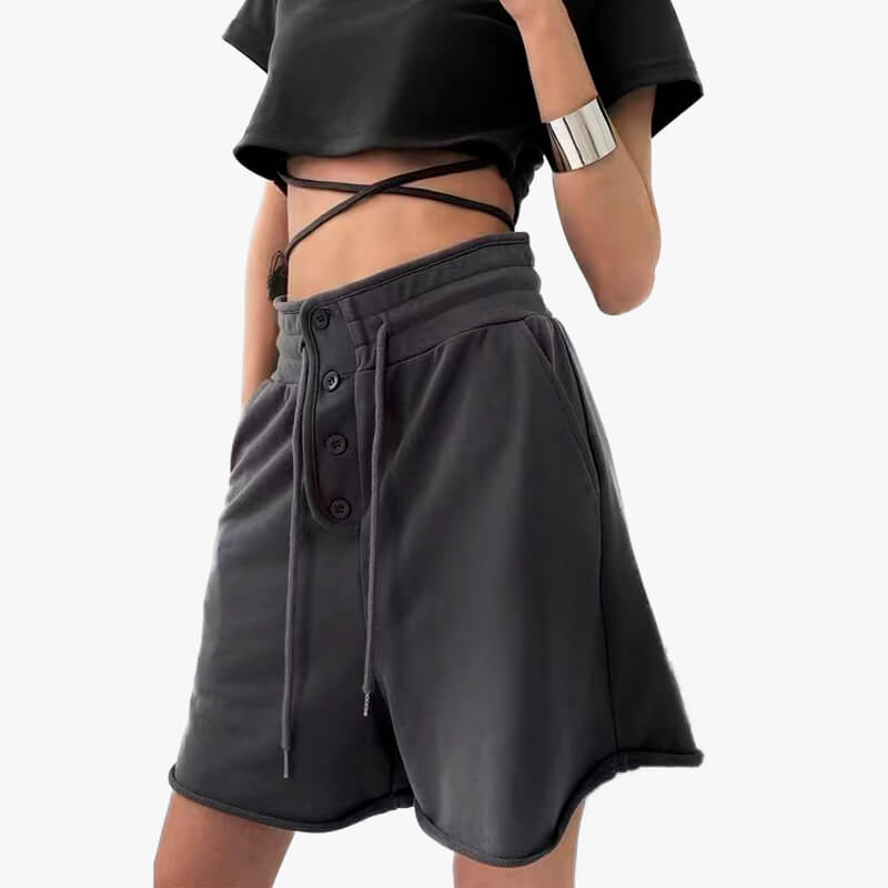 High Waist Gray Loose Sweat Shorts