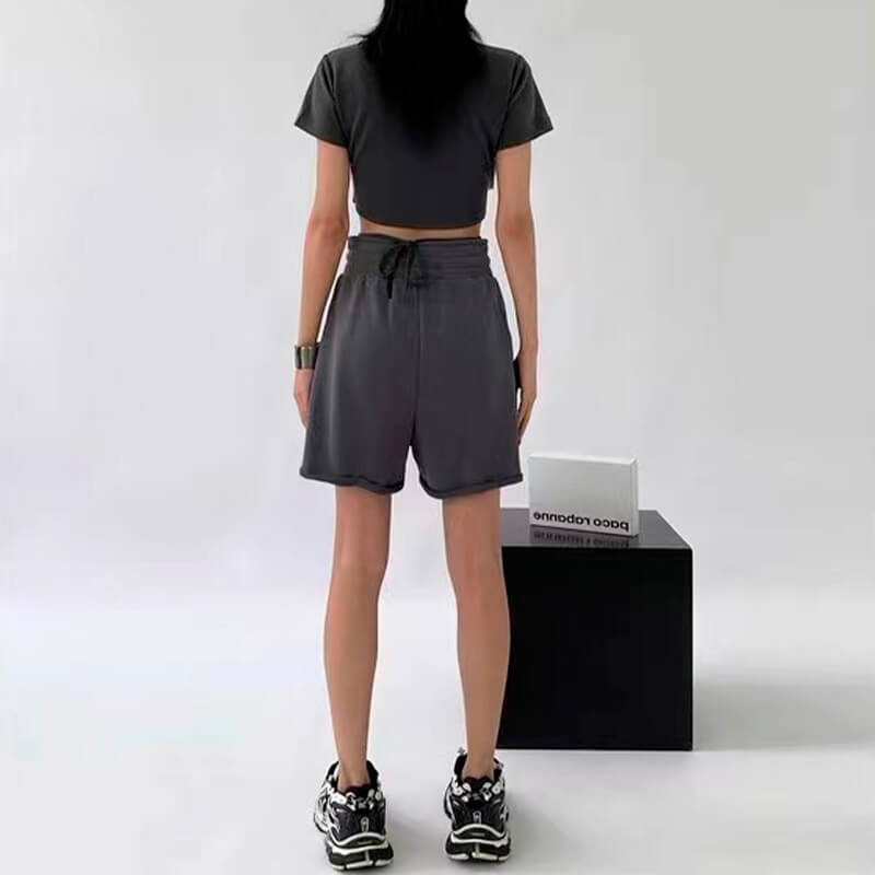 High Waist Gray Loose Sweat Shorts