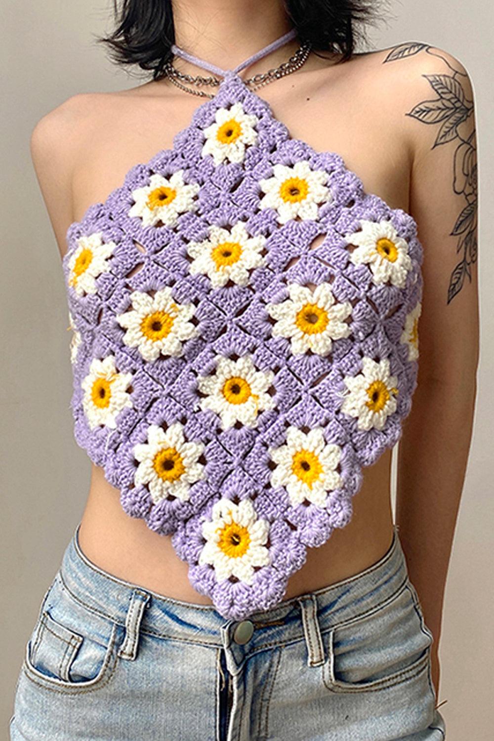 Indie Daisy Knit Halter Neck Crop Top