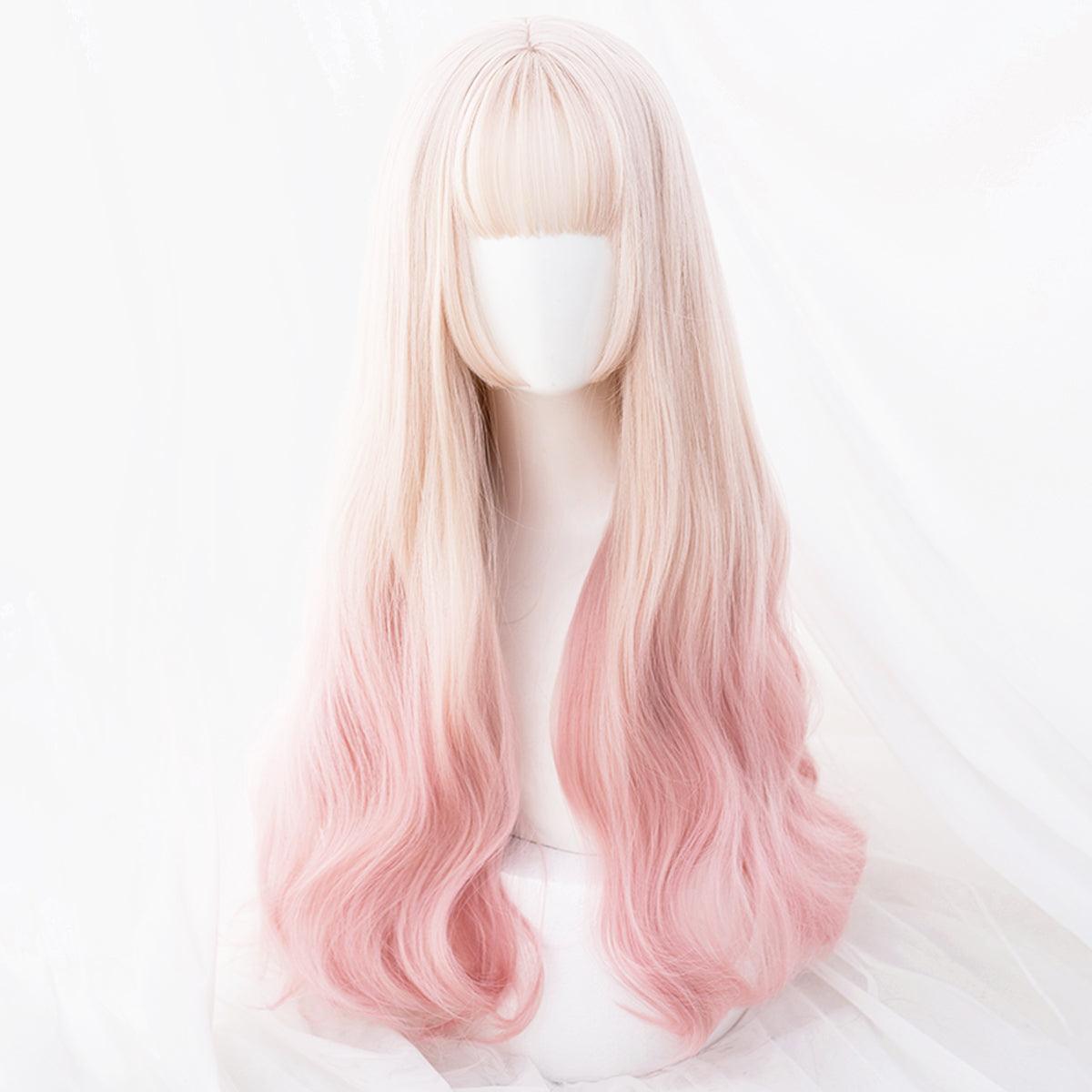 Pastel Pink Gradient Blonde Long Wig