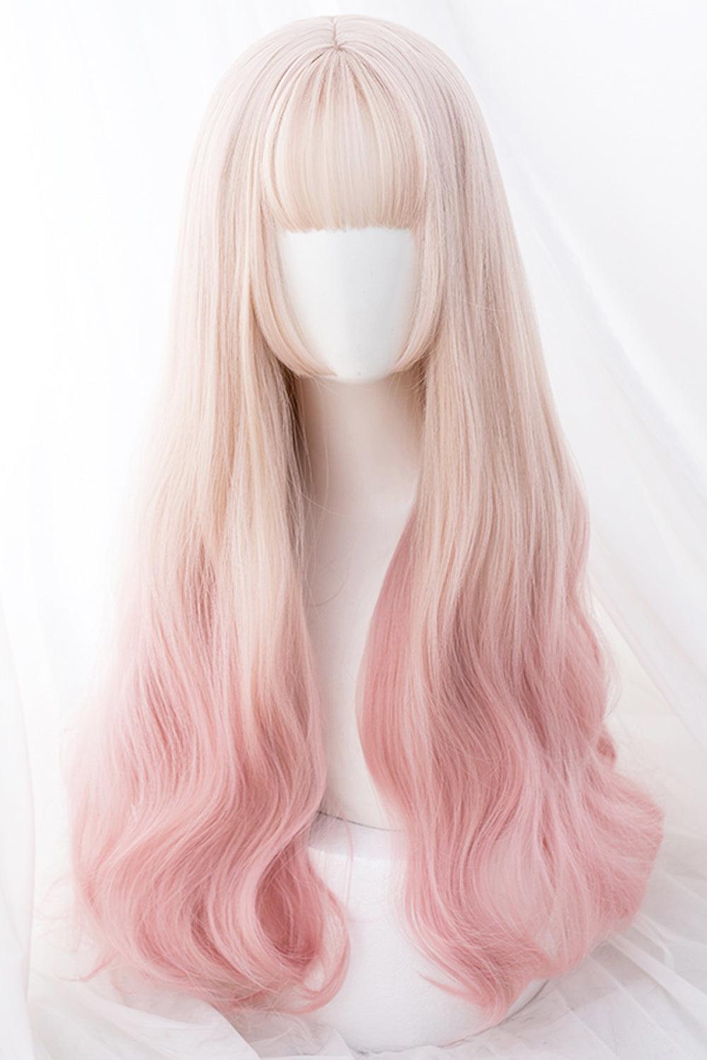 Pastel Pink Gradient Blonde Long Wig