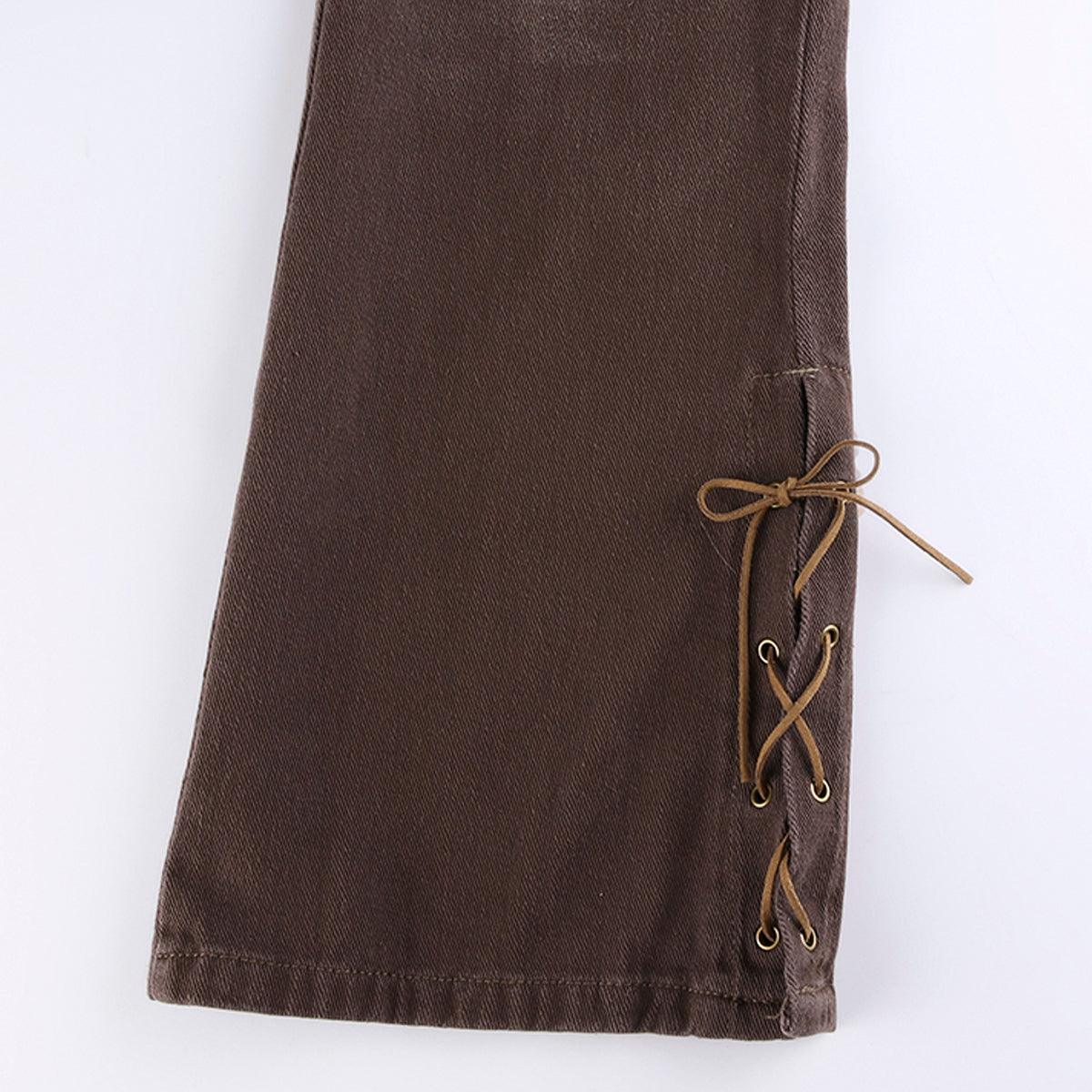 Retro Washed Brown Low Waist Jeans