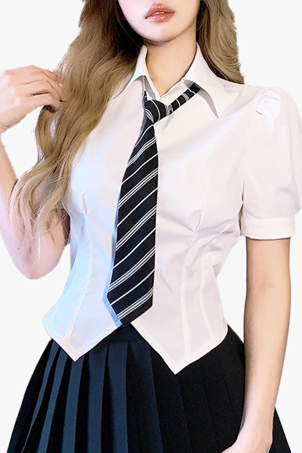 Short Sleeve College Shirt Waist Corset