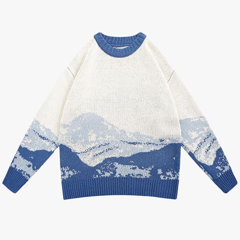 Snowy Mountains Round Neck Winter Aesthetic Sweater