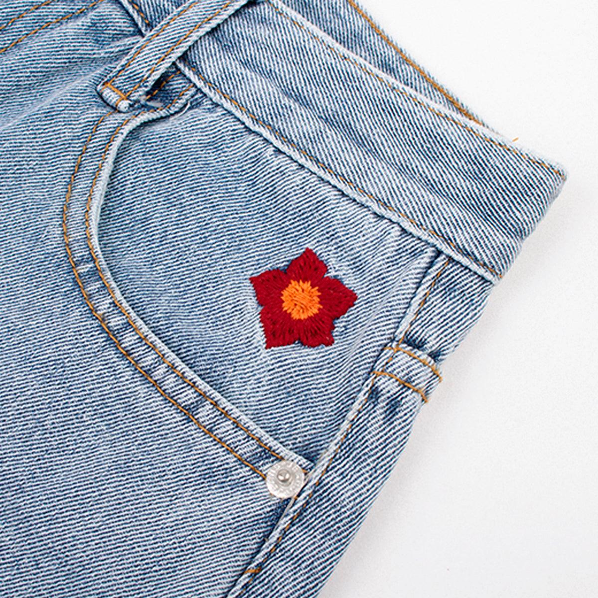 Sunflower Embroidery Light Blue Shorts