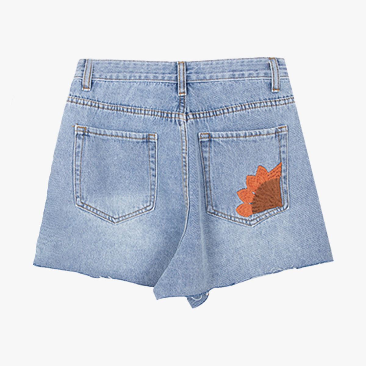 Sunflower Embroidery Light Blue Shorts