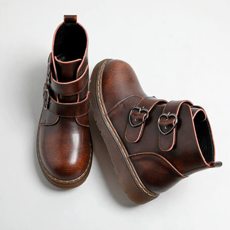 Teen Craft Double Heart Buckle Boots