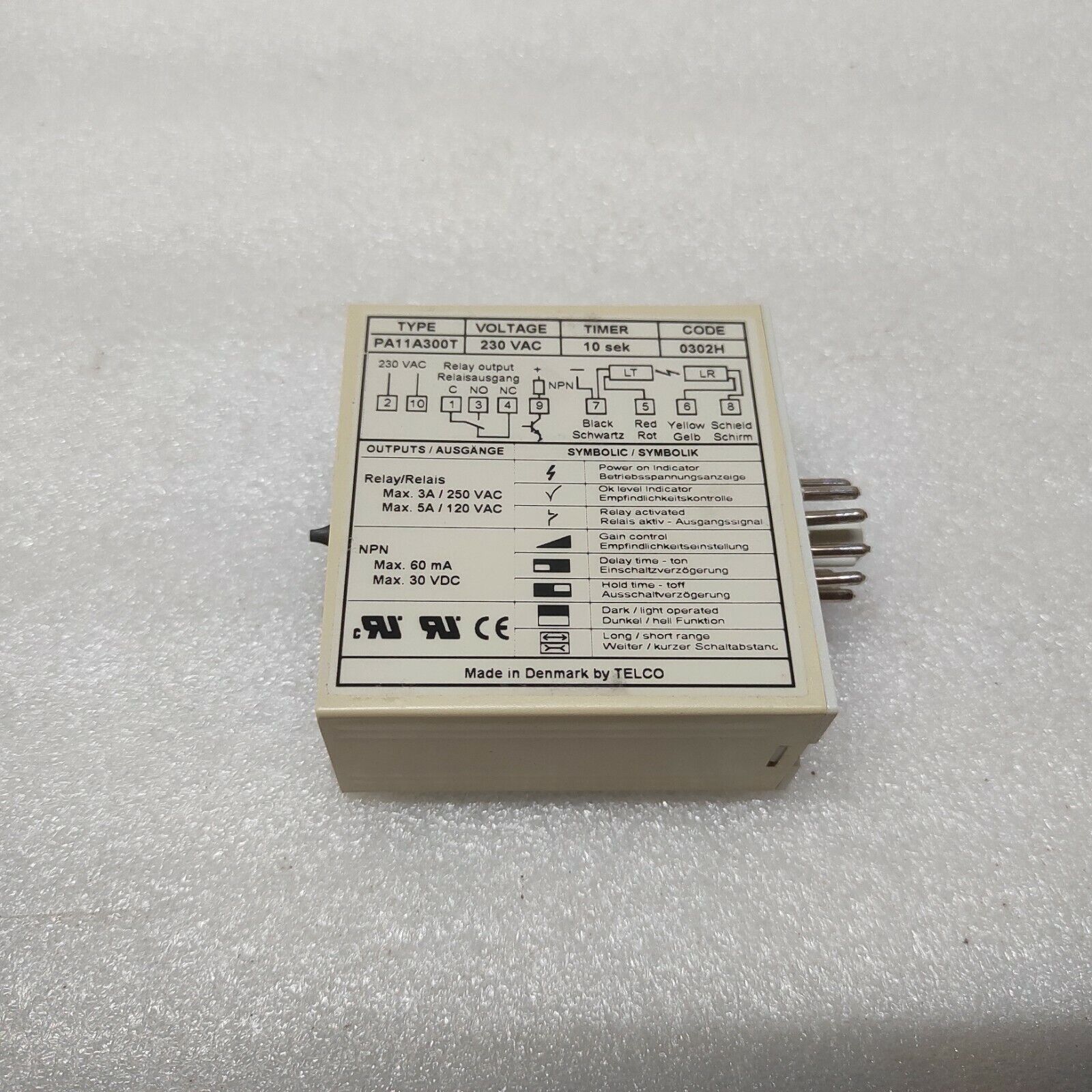 TELCO PA11A300T AMPLIFIER RELAY AND NPN DELAY 230VAC