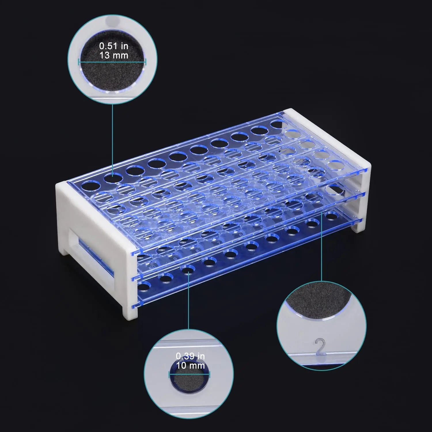 3-Tier Detachable Blue Plastic Tube Holder Stand Rack, 50-Place