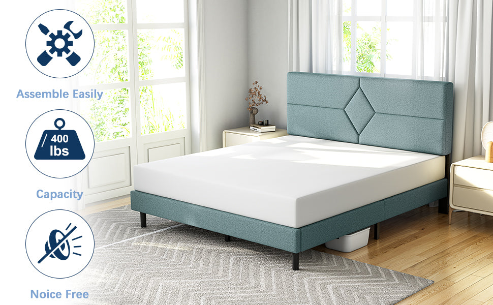 Molblly Green Upholstered Platform Bed Frame