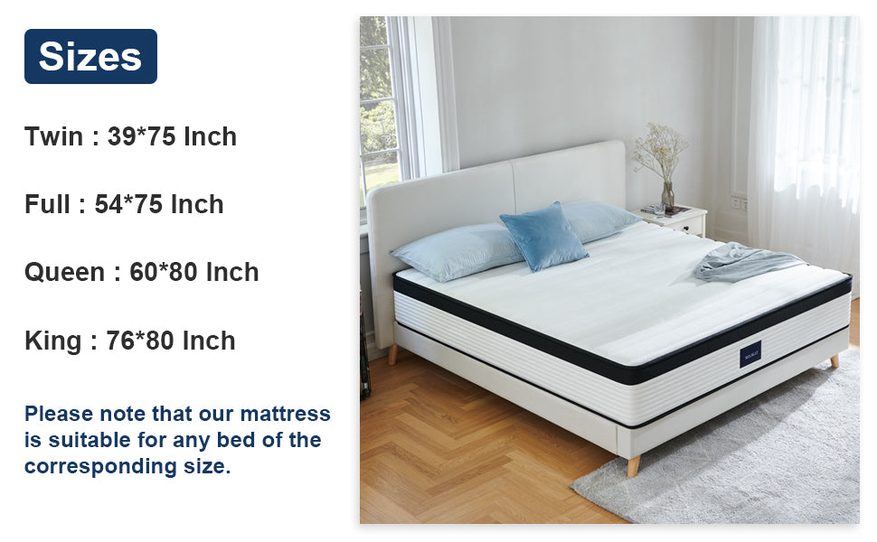 Molblly Cosy innerspring hybrid mattress size options