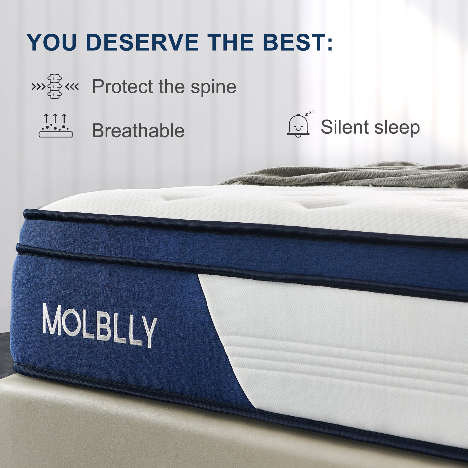 The springs of this mattress are separated into fiber pockets, allowing each spring to adjust independently to the body.