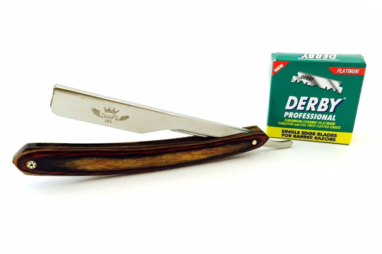 BARBER STRAIGHT RAZOR RASOIR SHAVE READY, DERBY WOOD HANDLE HIGH QUALITY