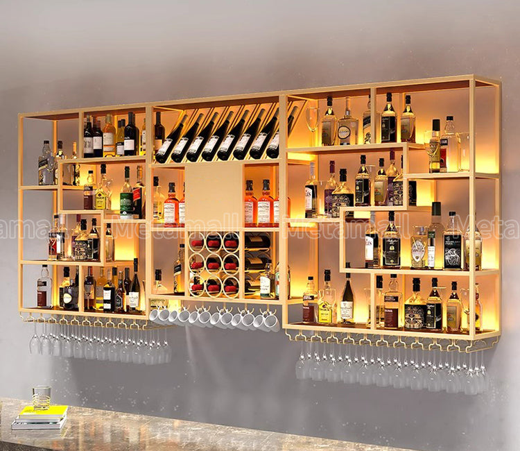 収納ラック　お酒収納　酒棚　フック付き　ワイングラスハンガー　ボード酒棚　バー酒棚　大容量　分類収納　焼付ワニス　カスタマイズ可能　JG-M032  metamall