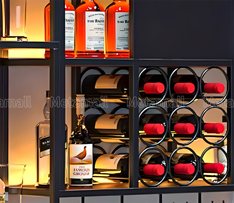 収納ラック　お酒収納　酒棚　フック付き　ワイングラスハンガー　ボード酒棚　バー酒棚　大容量　分類収納　焼付ワニス　カスタマイズ可能　JG-M032  metamall