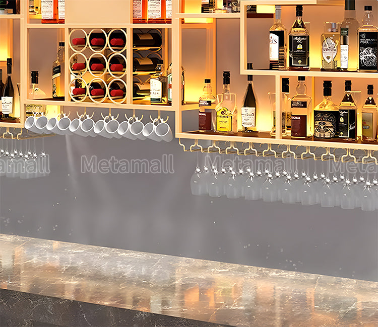 収納ラック　お酒収納　酒棚　フック付き　ワイングラスハンガー　ボード酒棚　バー酒棚　大容量　分類収納　焼付ワニス　カスタマイズ可能　JG-M032  metamall