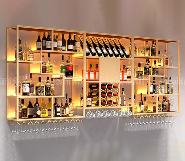 収納ラック　お酒収納　酒棚　フック付き　ワイングラスハンガー　ボード酒棚　バー酒棚　大容量　分類収納　焼付ワニス　カスタマイズ可能　JG-M032  metamall