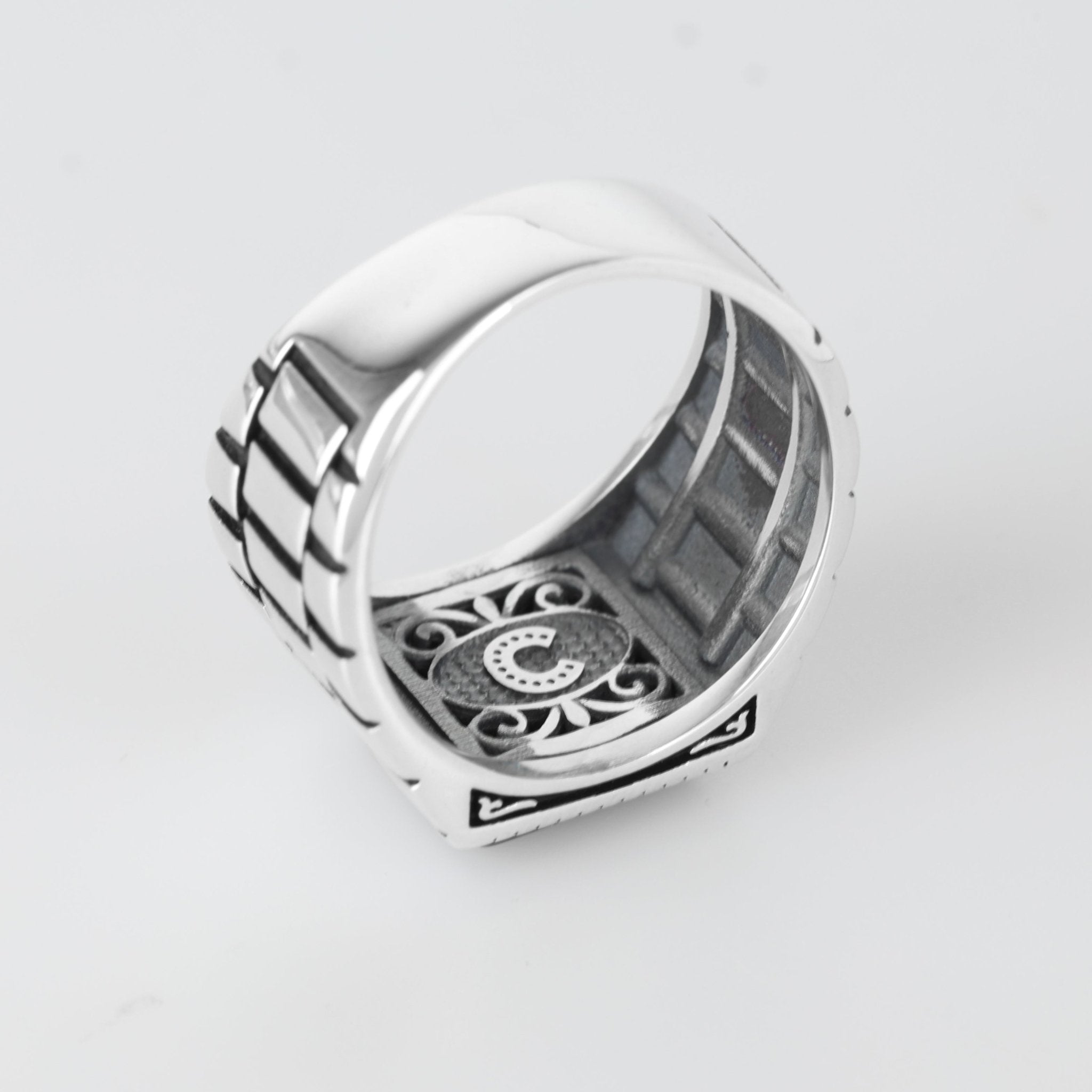 Chimoda Watch Design Sterling Silver Ring for Men Onyx Stone