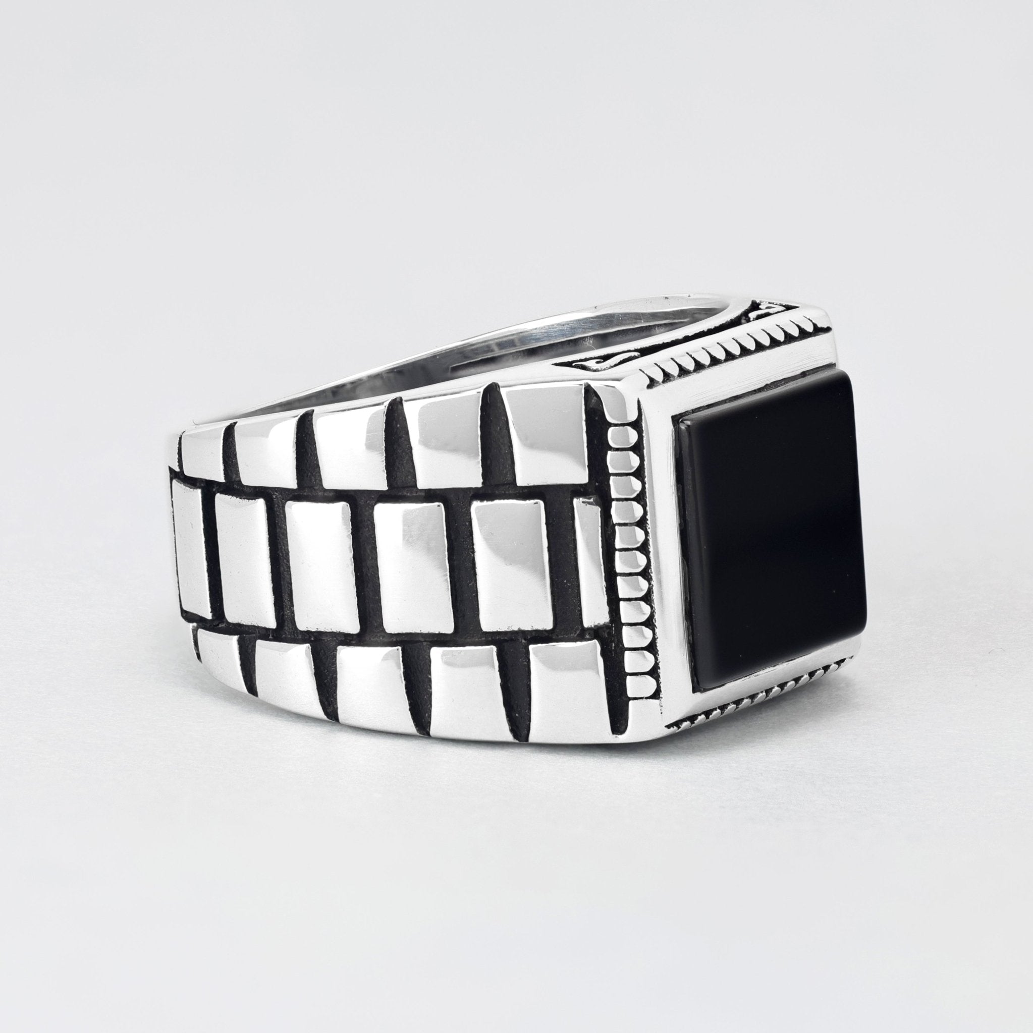 Chimoda Watch Design Sterling Silver Ring for Men Onyx Stone