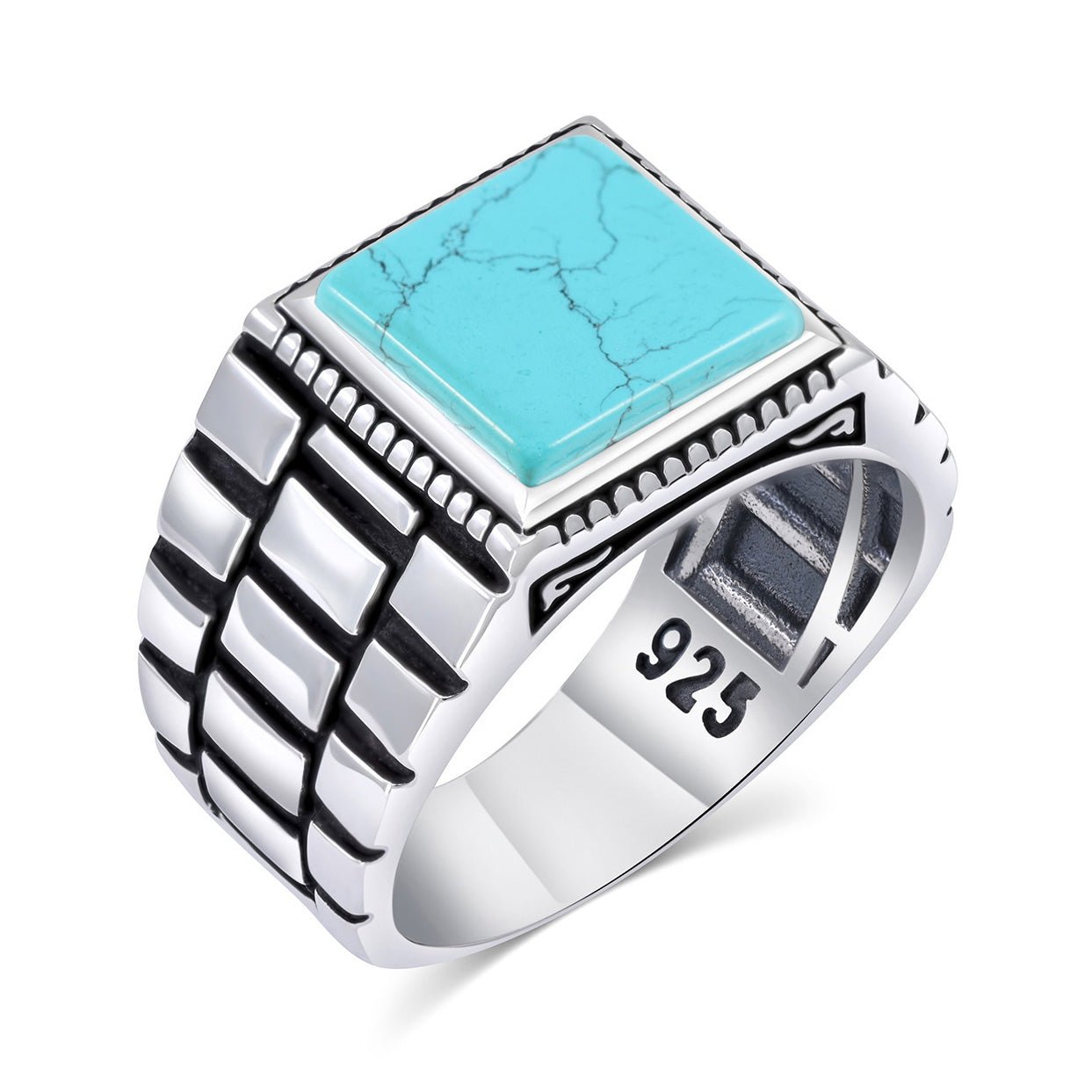 Chimoda Watch Design Sterling Silver Ring for Men Turquoise Stone