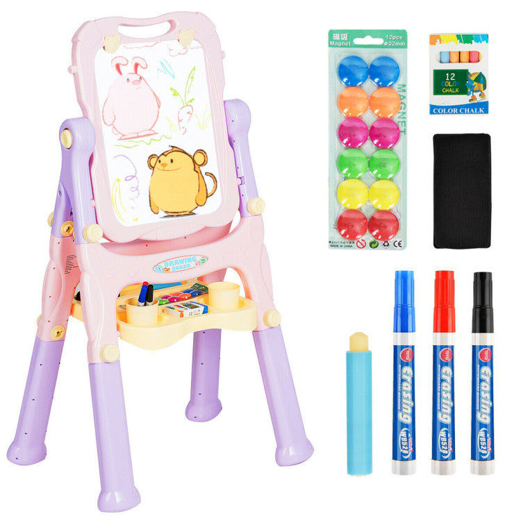 Safe Material and Easy Assembly: Crafted from safe PP material with ASTM certification, our magnetic easel ensures a secure and worry-free creative environment. Rounded corners and lightweight design protect kids from bumps. Easy assembly with plastic screws and nuts, perfect for kids to handle.