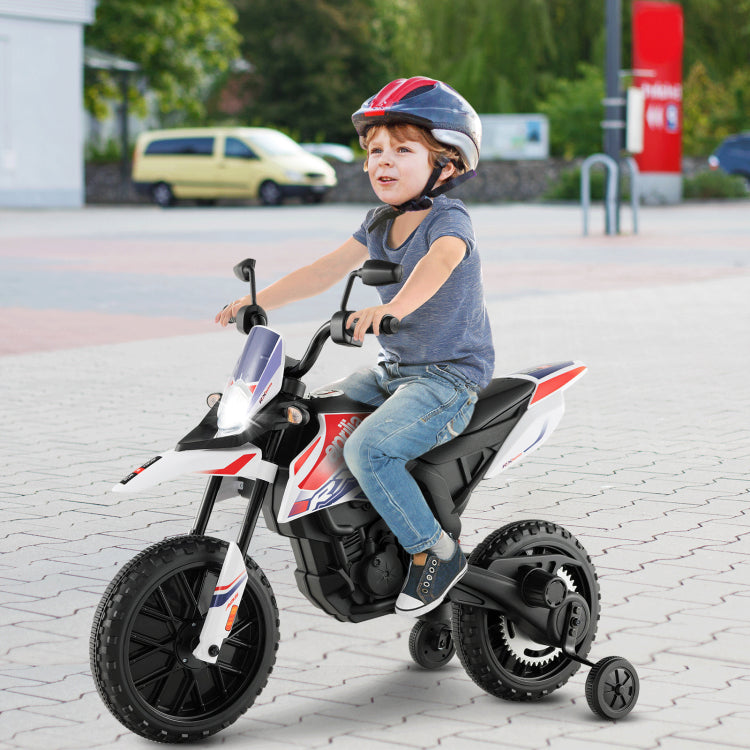 Cool and Fun Ride On Motorcycle: This Aprilia-licensed motorbike boasts a realistic design, dual high-performance motors, and a speed of 3.4-3.7 mph. Perfect for kids aged 3-8, it's the ultimate adventure companion, ASTM and CPSIA certified for safety.