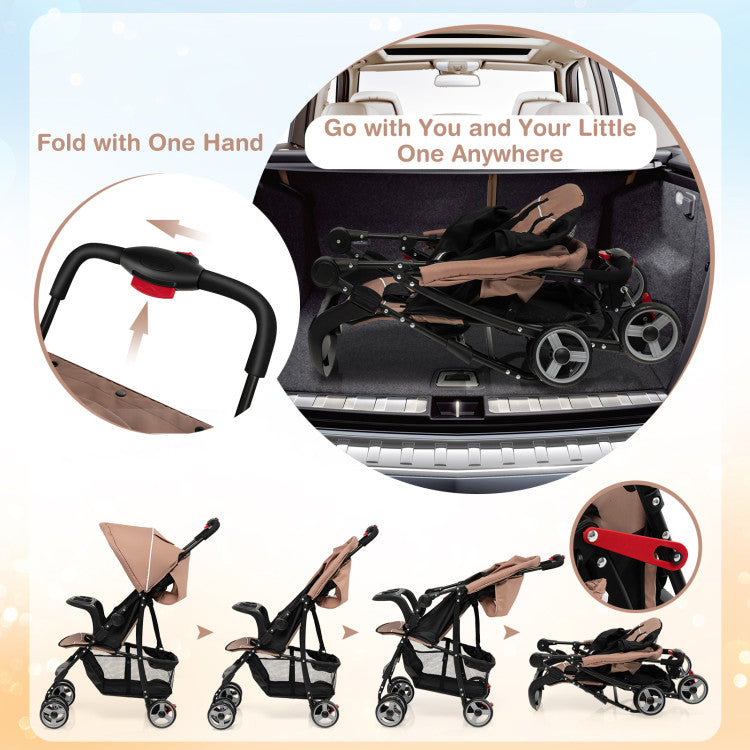 One-hand Fold & Portable Design: Parents can quickly fold the baby stroller with one hand by pressing a button on the handle. Weighing only about 13 lbs, the compact and lightweight stroller can easily fit in the trunk of a car as well as in the overhead bin of an airplane, suitable for family trips or everyday outings.