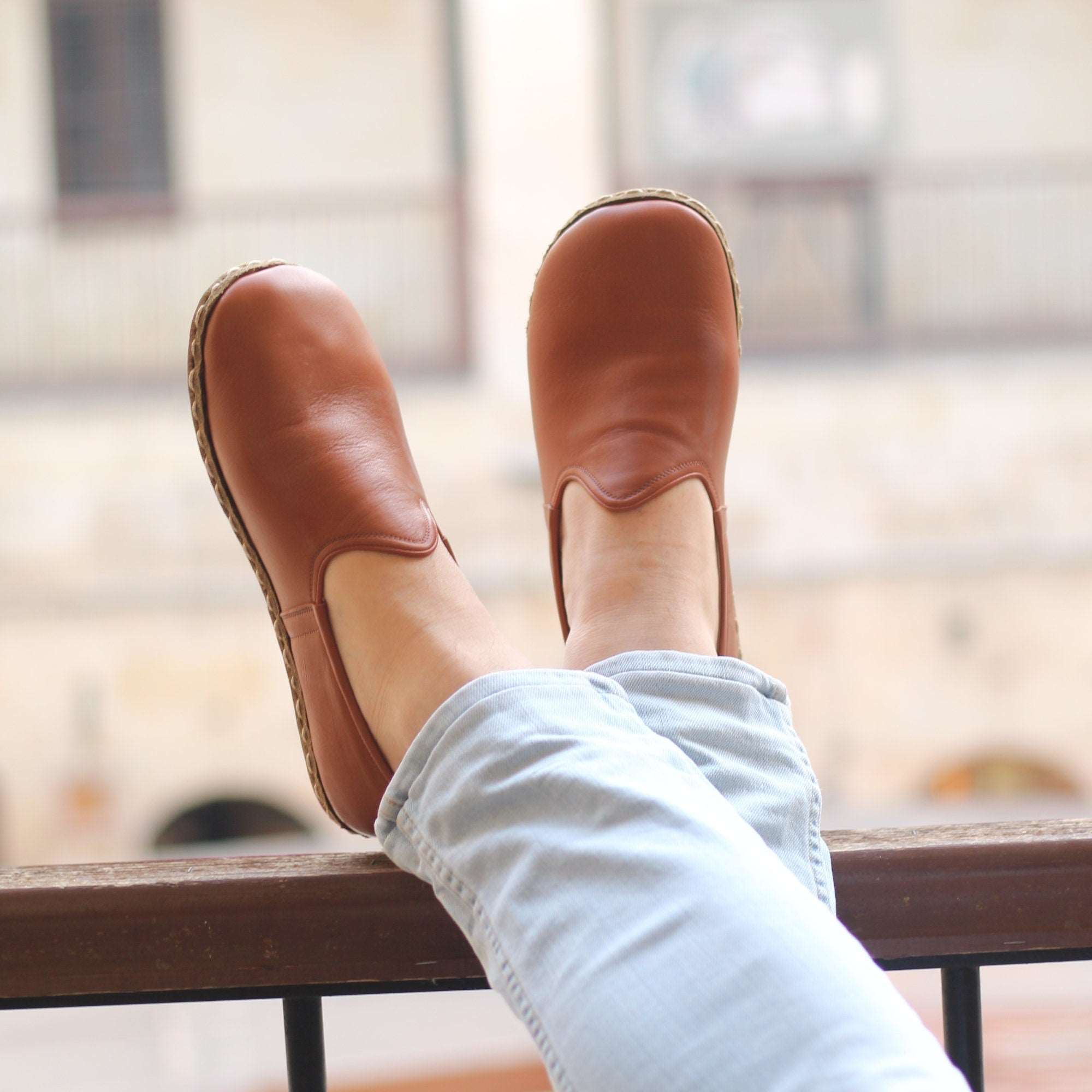 Brown Leather Barefoot Slip-On for Men - Zero Drop, Wide Toe Box