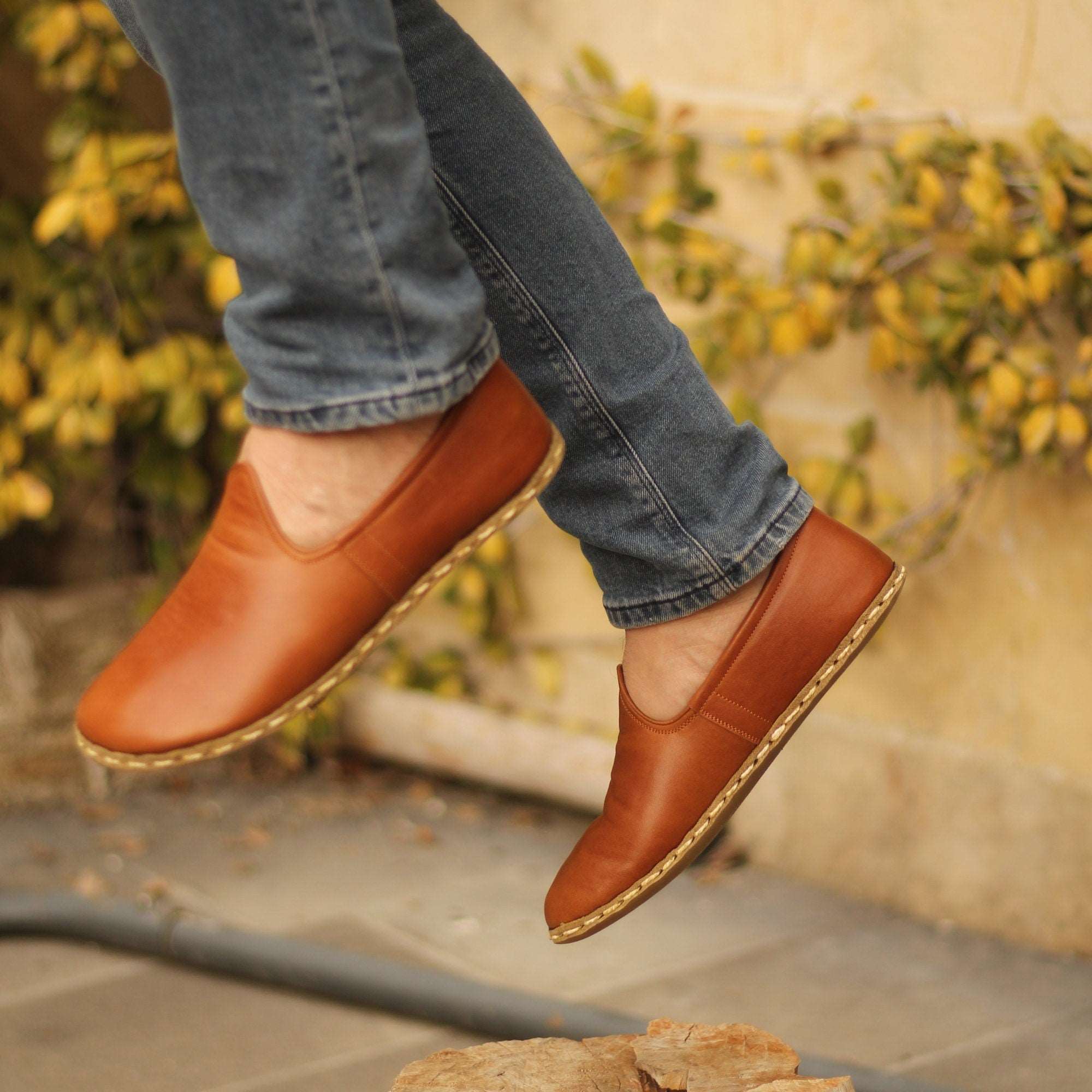 Brown Leather Barefoot Slip-On for Men - Zero Drop, Wide Toe Box