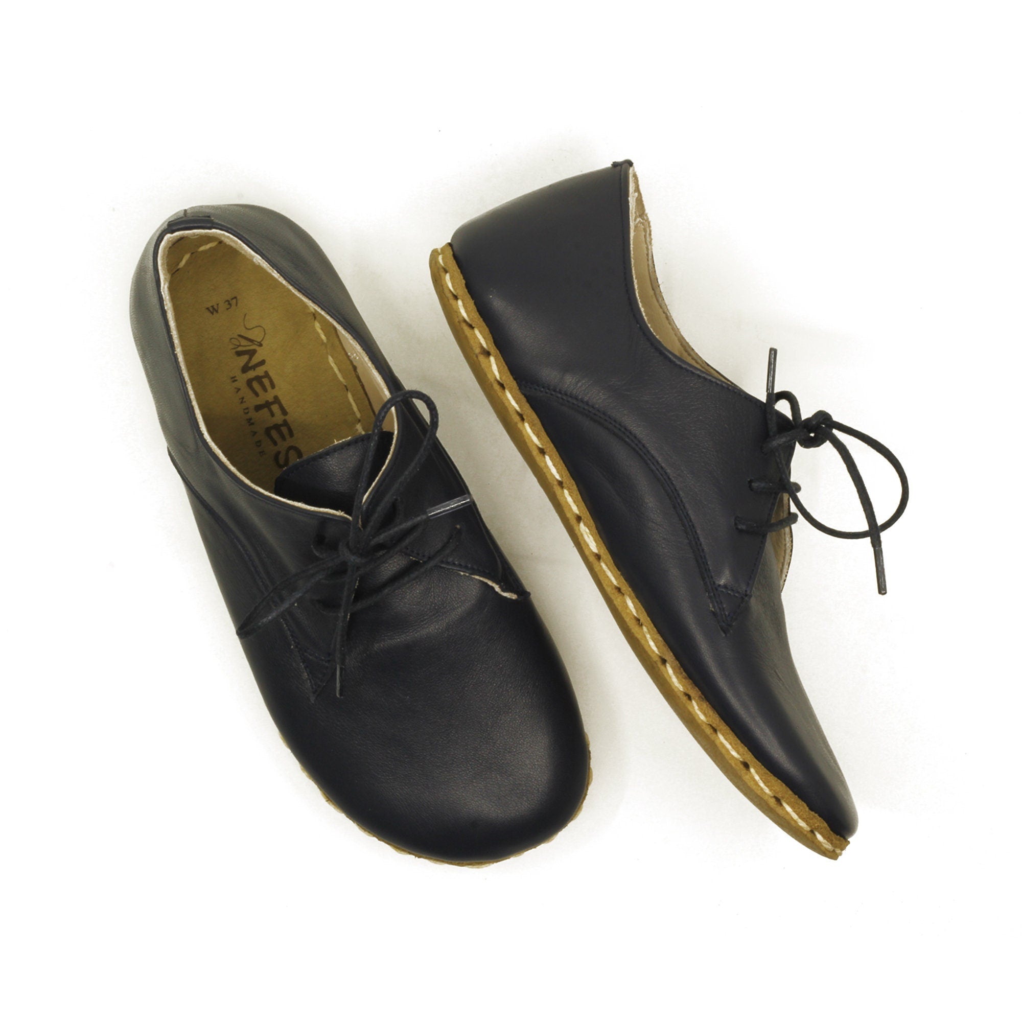 Handmade Navy Blue Barefoot Leather Shoes for Women