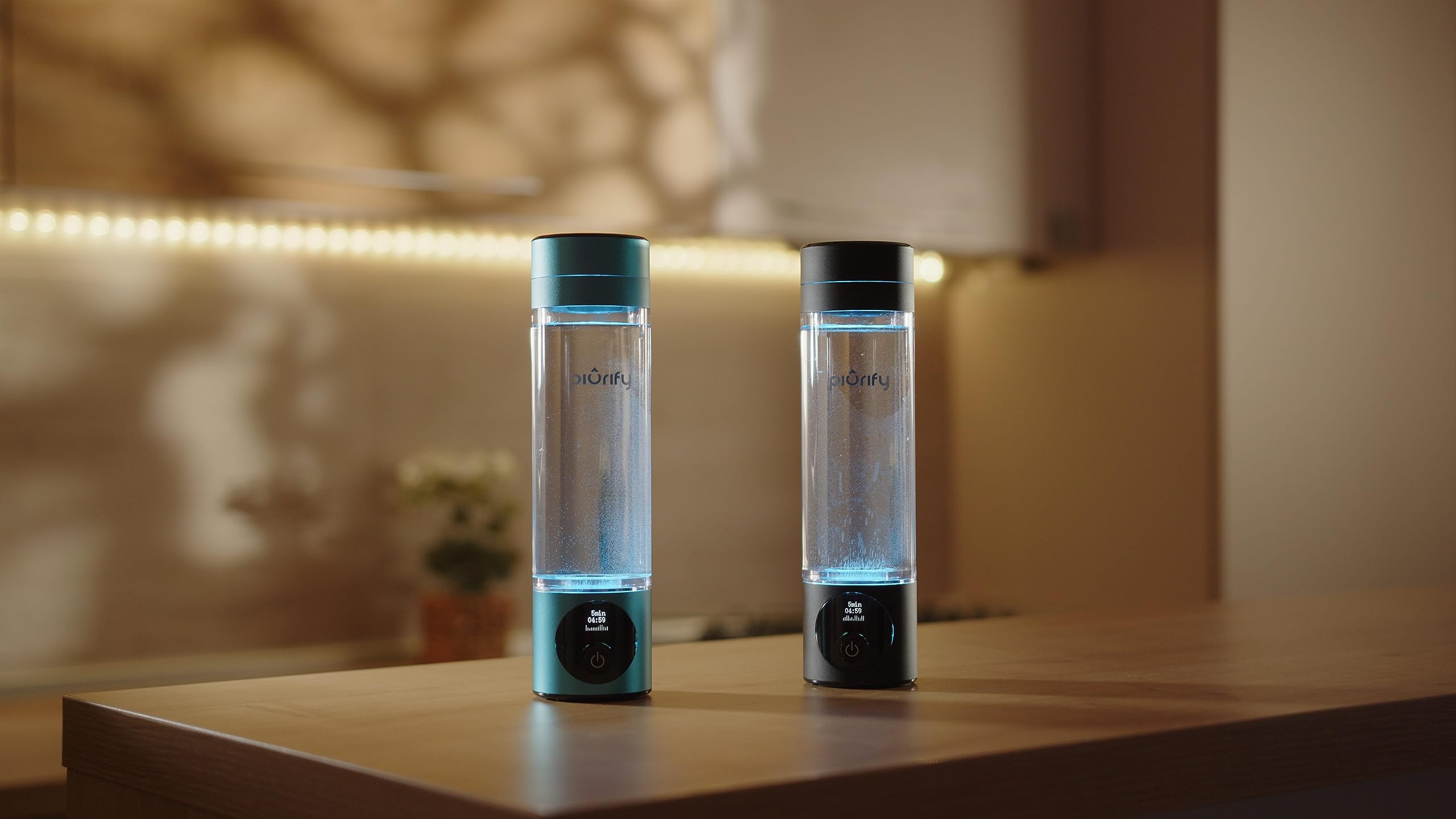 Hydrogen Water Bottle - Turquoise. Food Grade Body Tumbler; SPE/pem Technology, Generates Real 3000ppb Pure Hydrogen Rich Concentration. Dupont Membrane, Purification Vent, OLED Display.