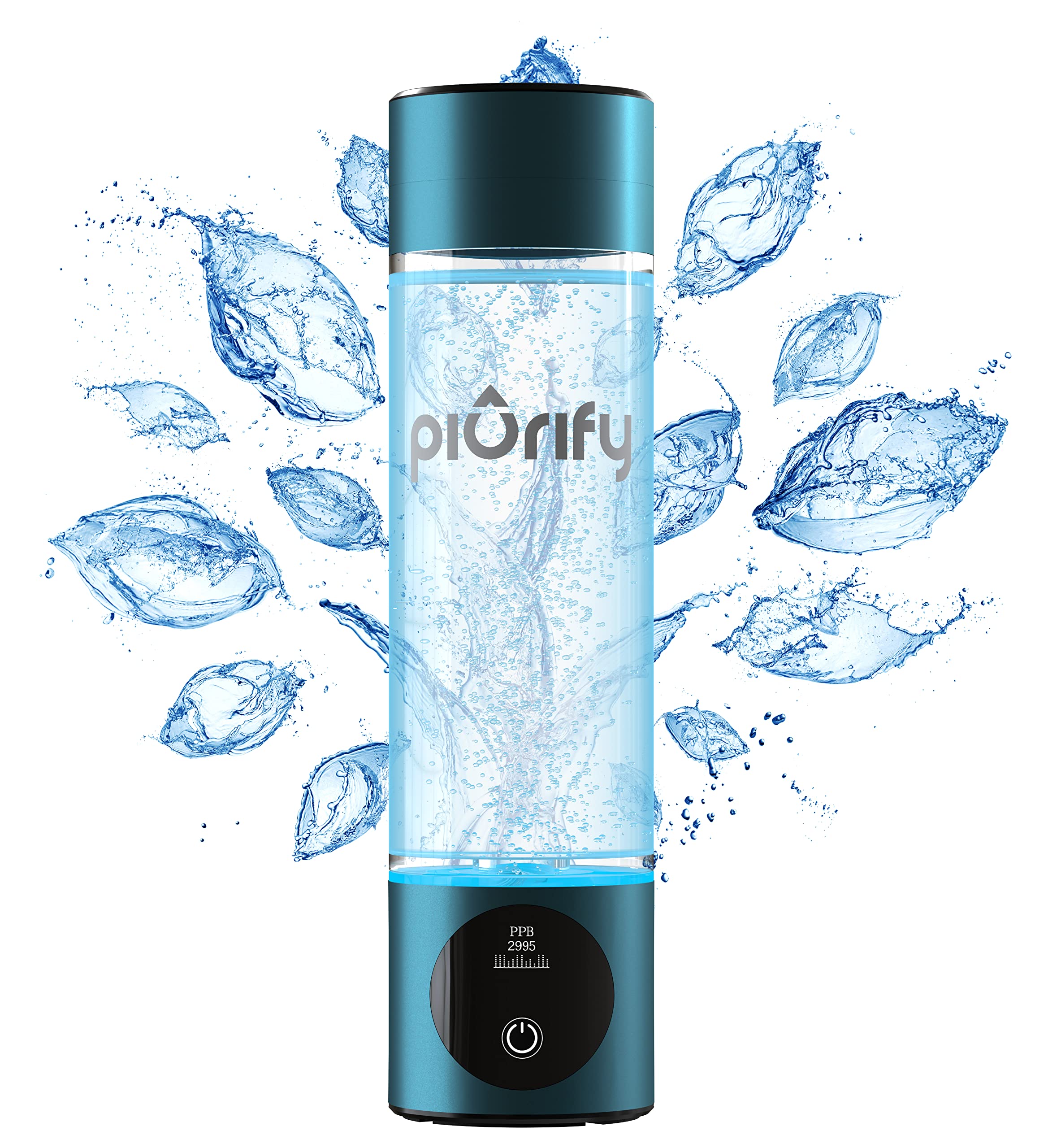 Hydrogen Water Bottle - Turquoise. Food Grade Body Tumbler; SPE/pem Technology, Generates Real 3000ppb Pure Hydrogen Rich Concentration. Dupont Membrane, Purification Vent, OLED Display.