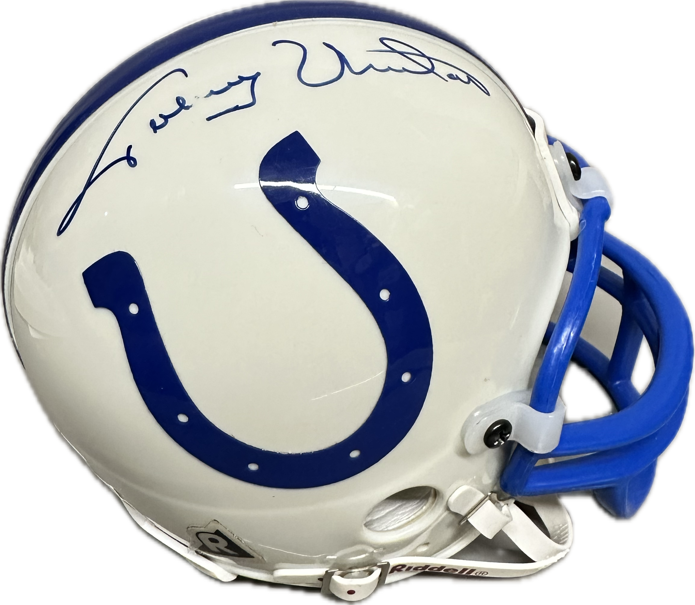 Johnny Unitas Indianapolis White Mini Football Helmet (JSA)