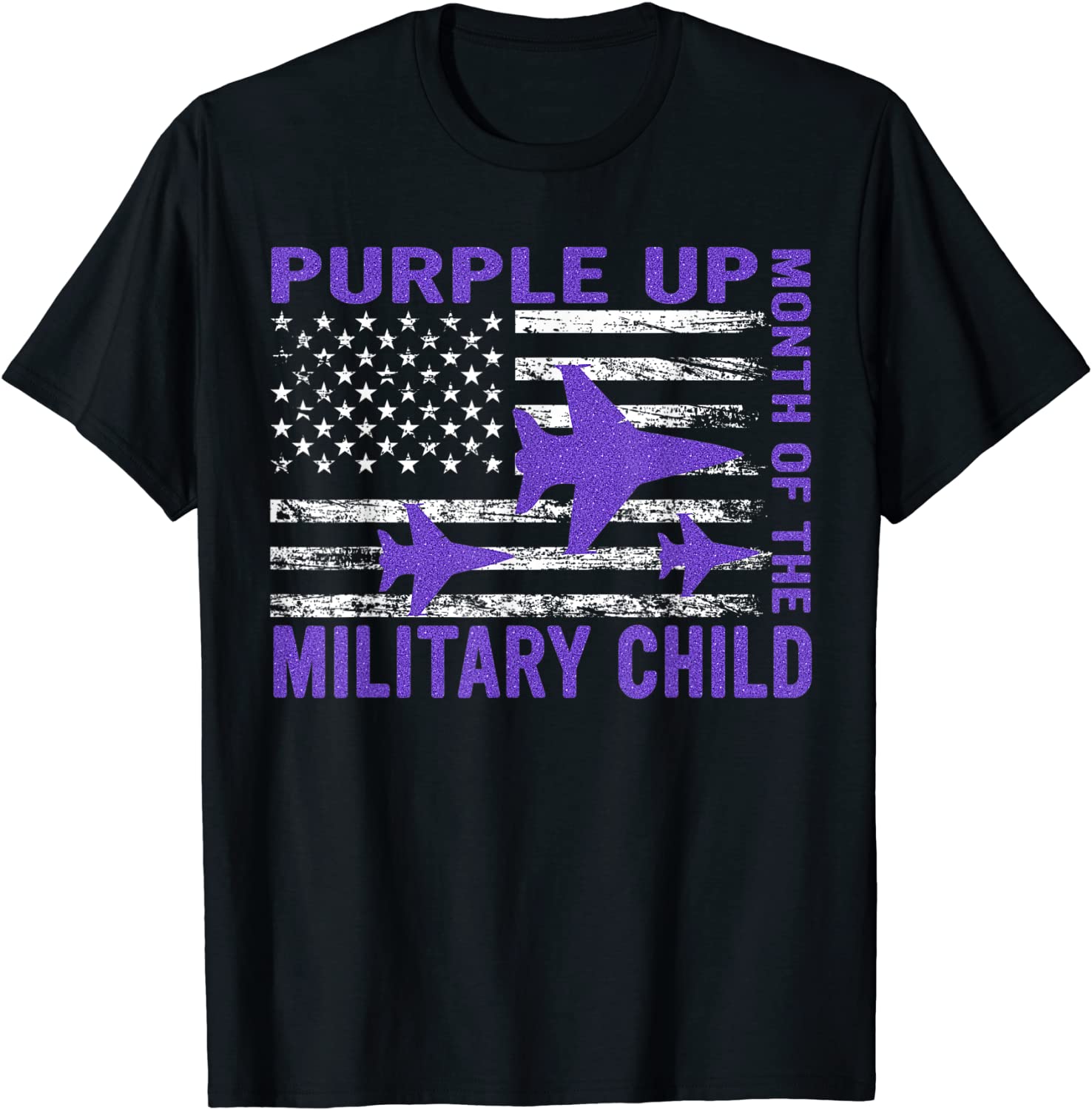 Purple Up Military Child Month USA Flag T-Shirt