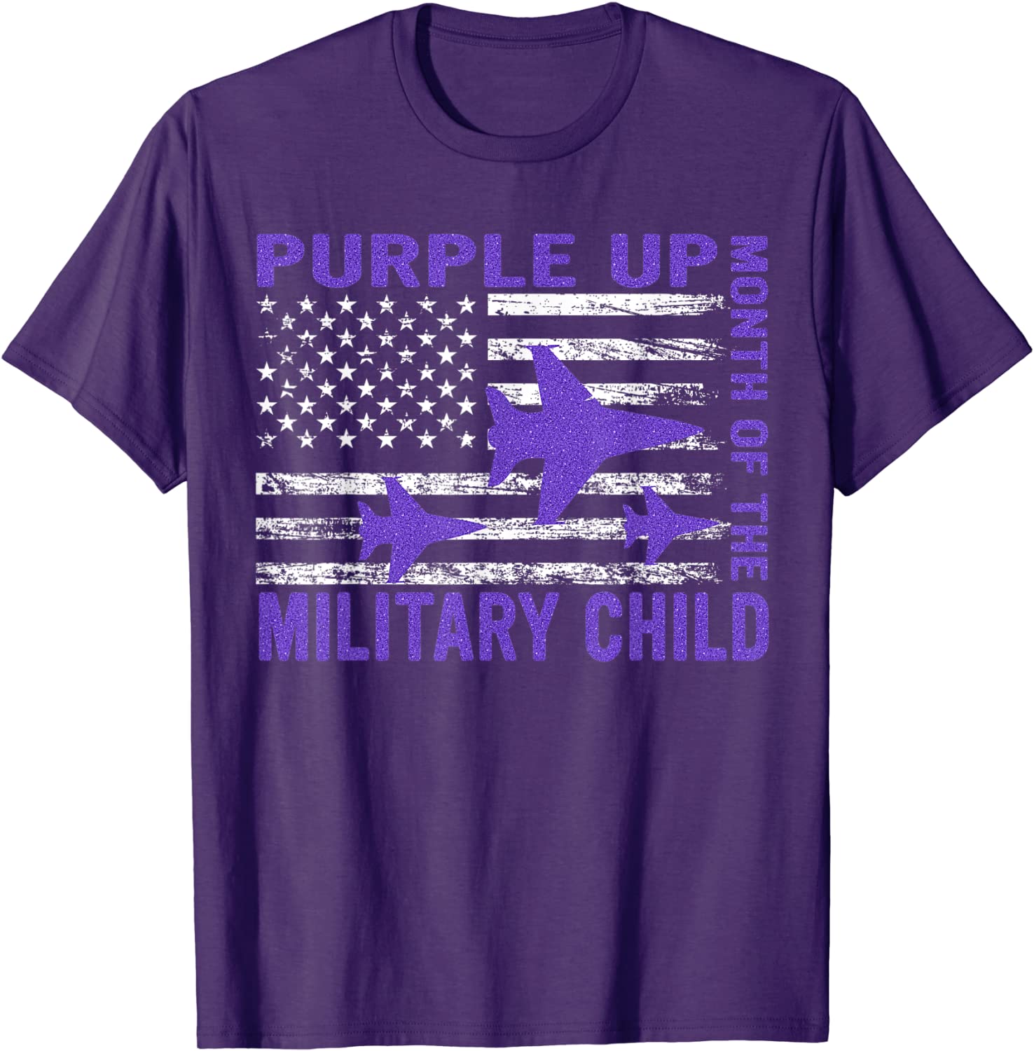 Purple Up Military Child Month USA Flag T-Shirt