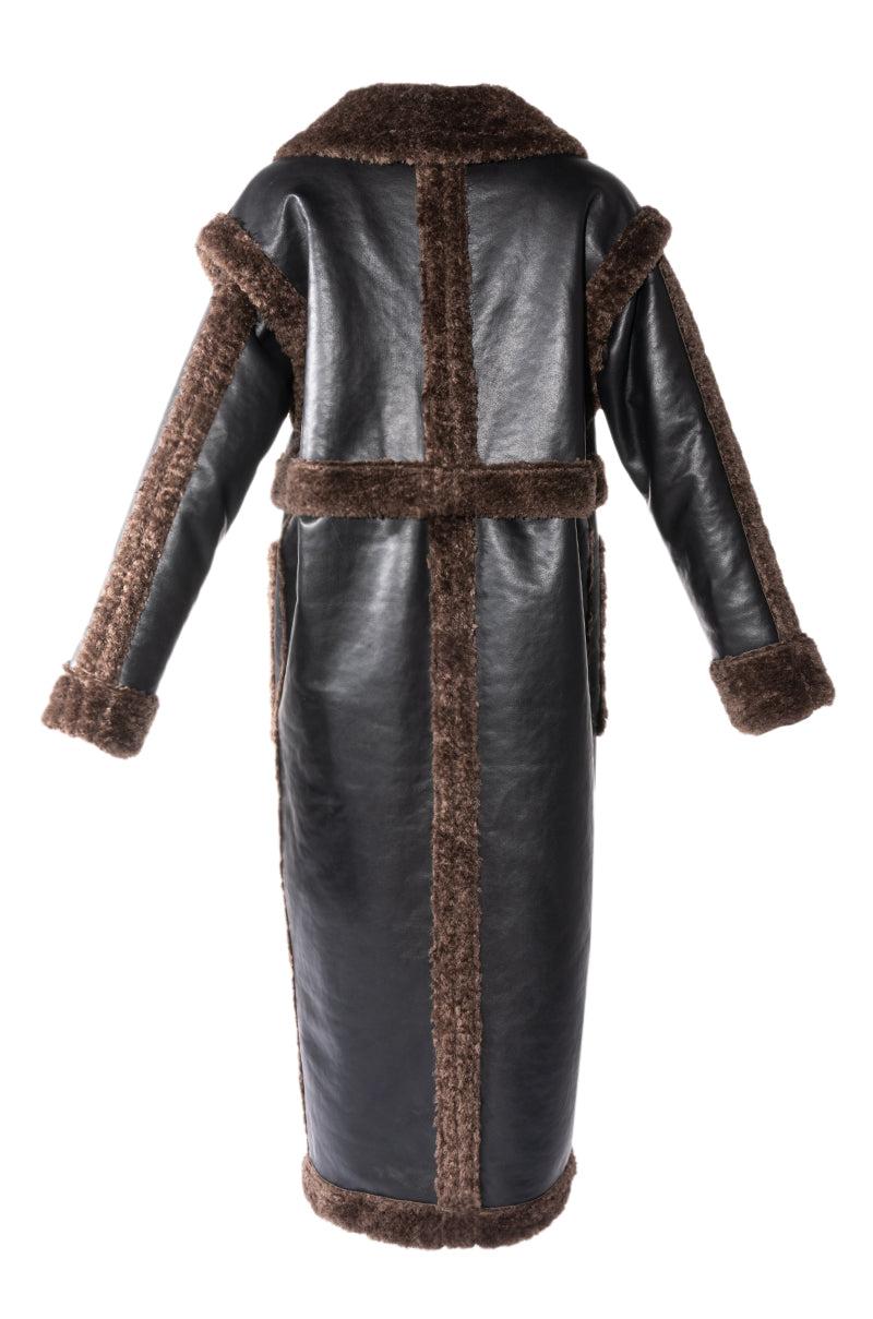 DETACH-LAUDER FAUX FUR LEATHER COAT