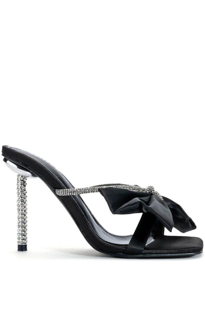 TATUM-BLACK BOW STILETTO SANDAL MULE