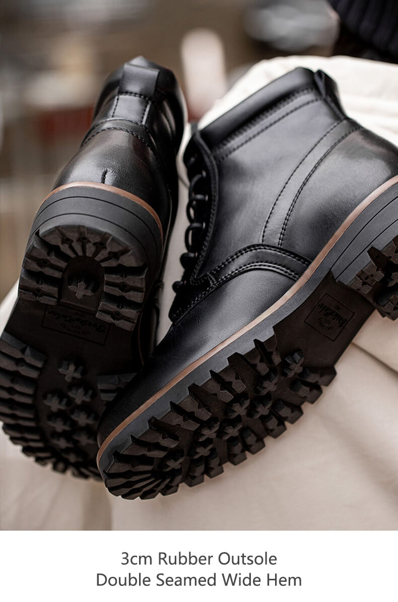 Black Leather Ankle Combat Winged Cavalry Boots