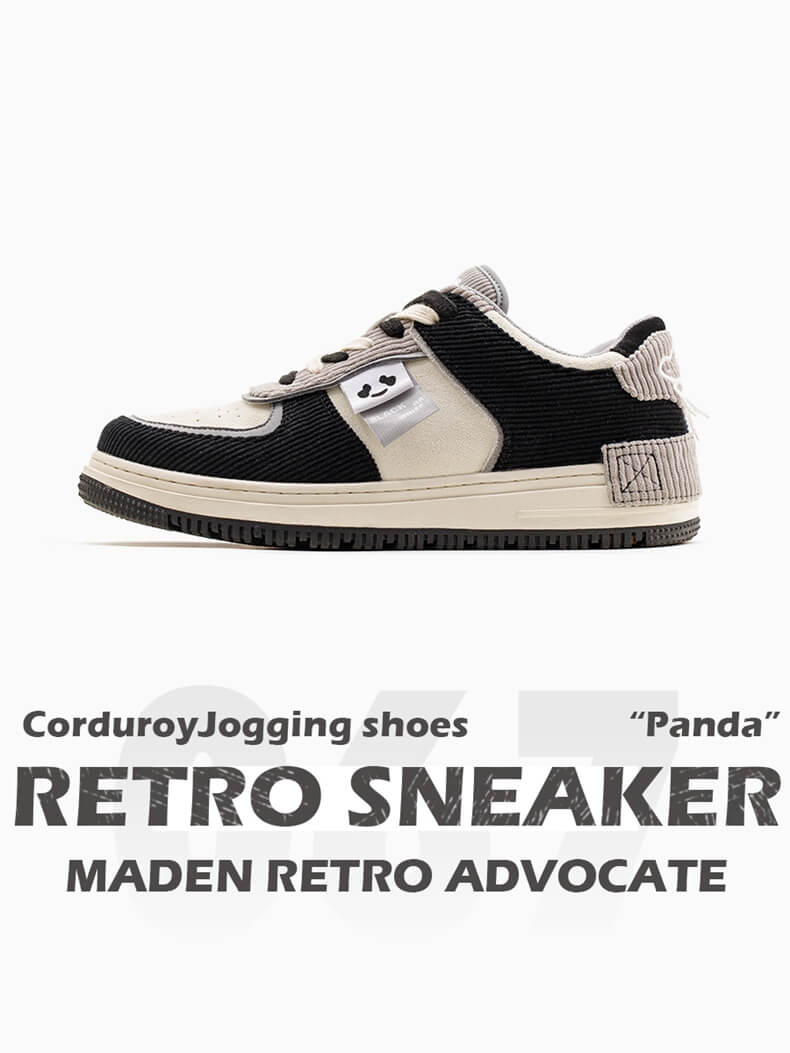 black corduroy panda sneakers